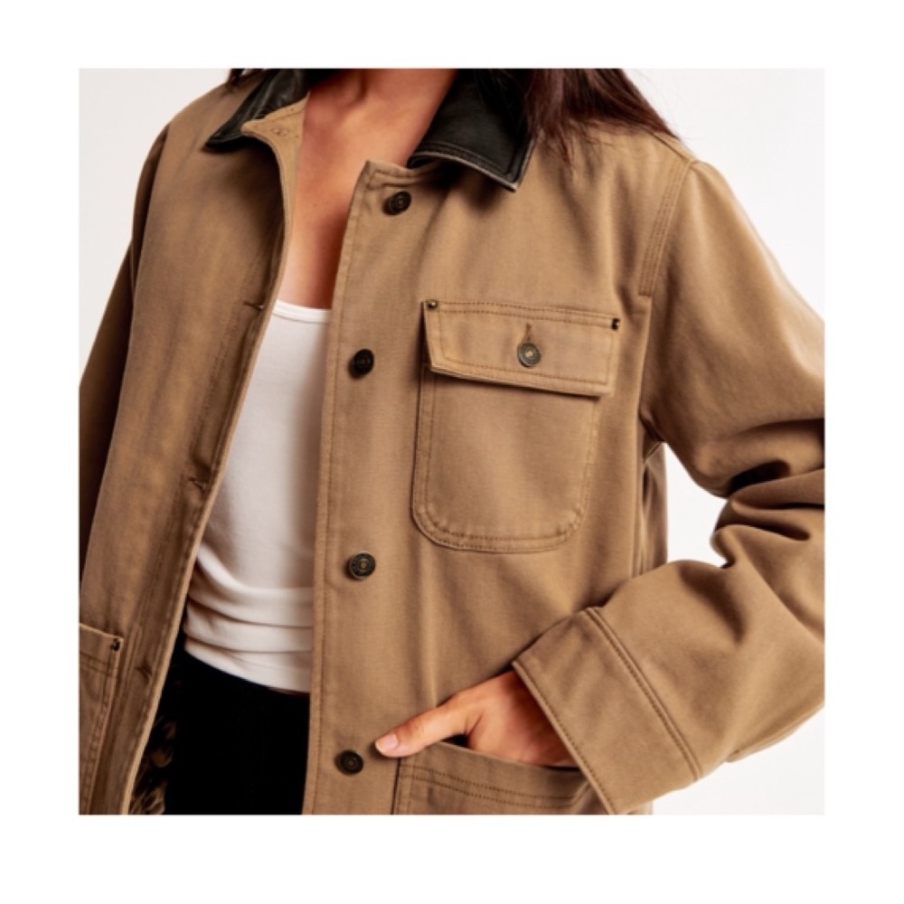 Abercrombie & Fitch Workwear Jacket XS Twill Utility Button Front Tan - Picture 4 of 12